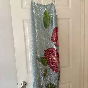 Blue Anthurium Flowers Slip Maxi Dress